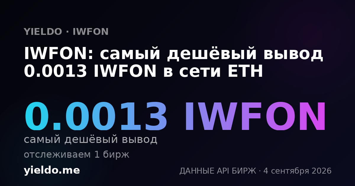 IWFON: самый дешёвый вывод 0.0013 IWFON в сети ETH