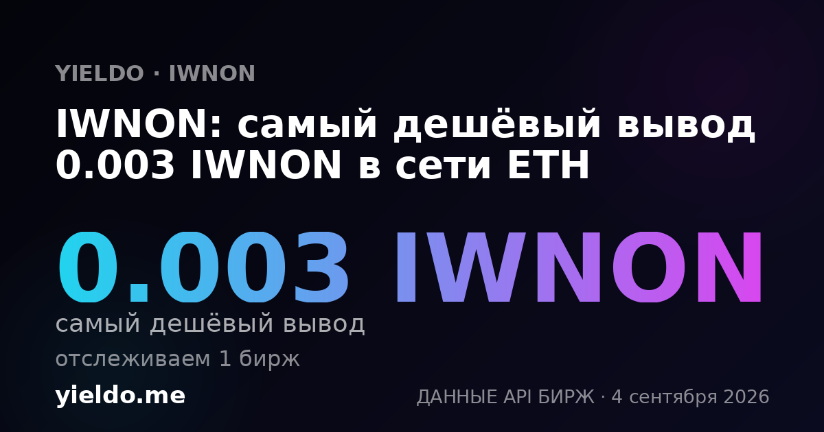 IWNON: самый дешёвый вывод 0.003 IWNON в сети ETH