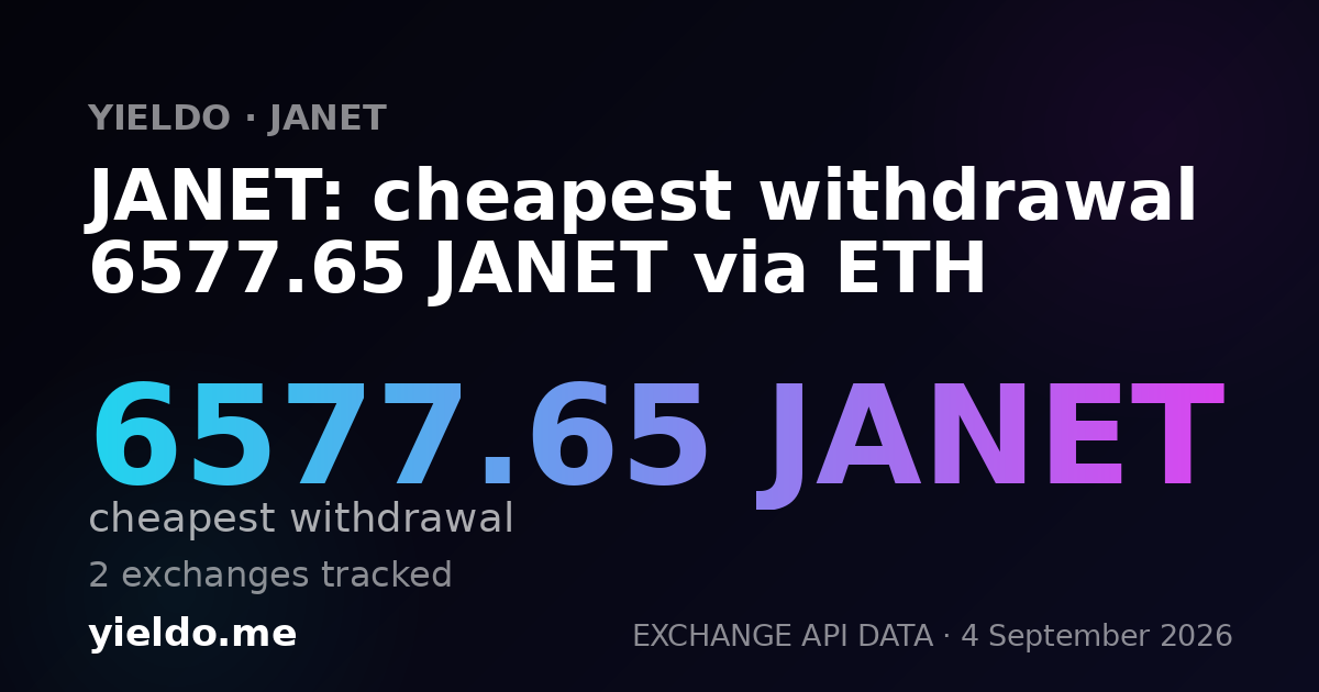 JANET: cheapest withdrawal 6577.65 JANET via ETH