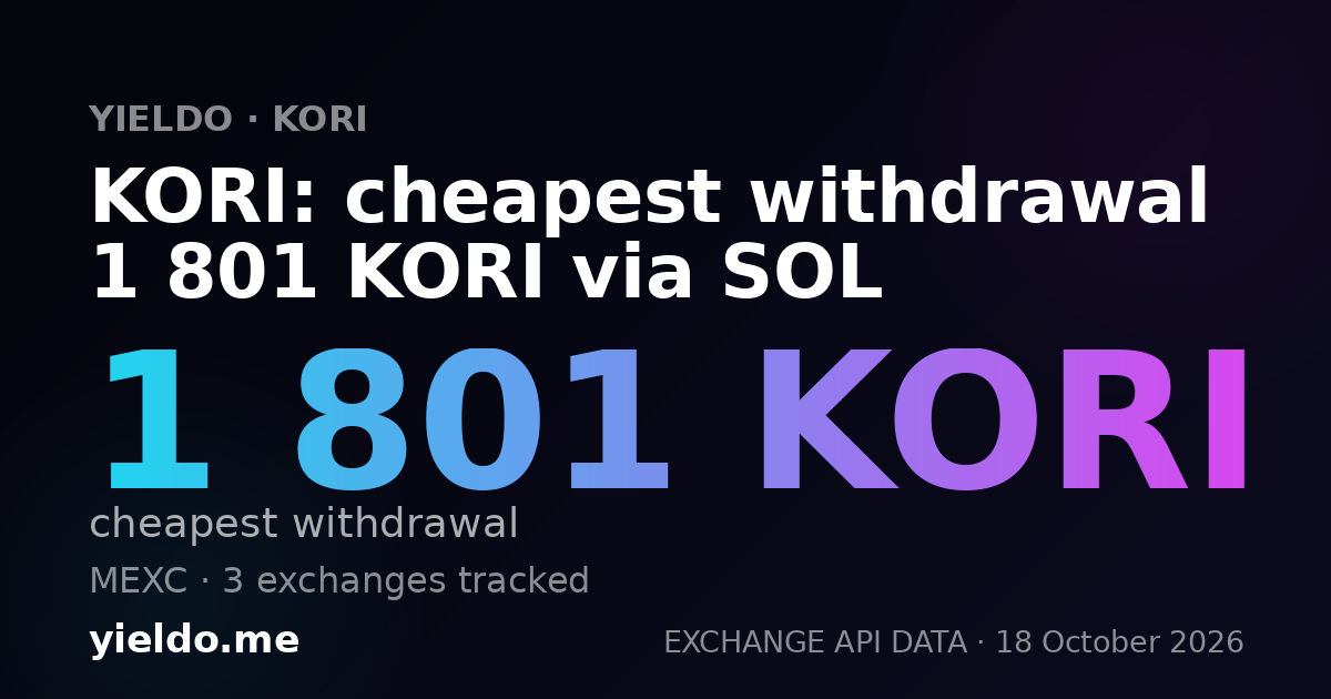 KORI: cheapest withdrawal 1 801 KORI via SOL