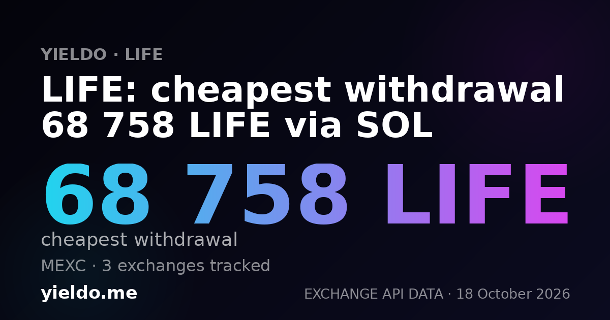 LIFE: cheapest withdrawal 68 758 LIFE via SOL