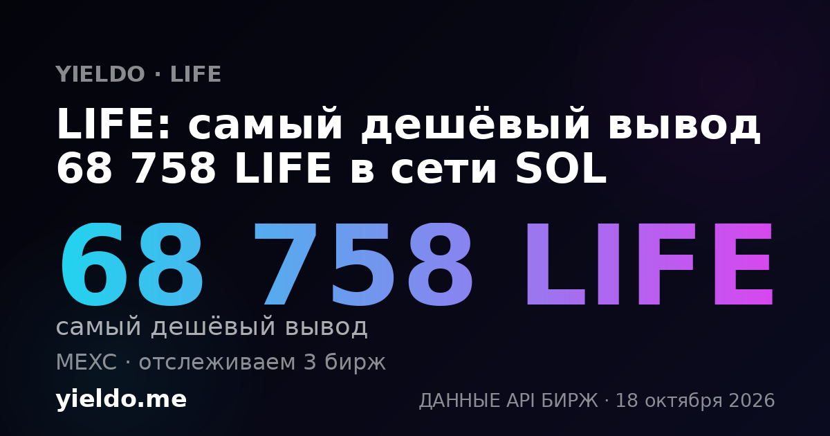 LIFE: самый дешёвый вывод 68 758 LIFE в сети SOL
