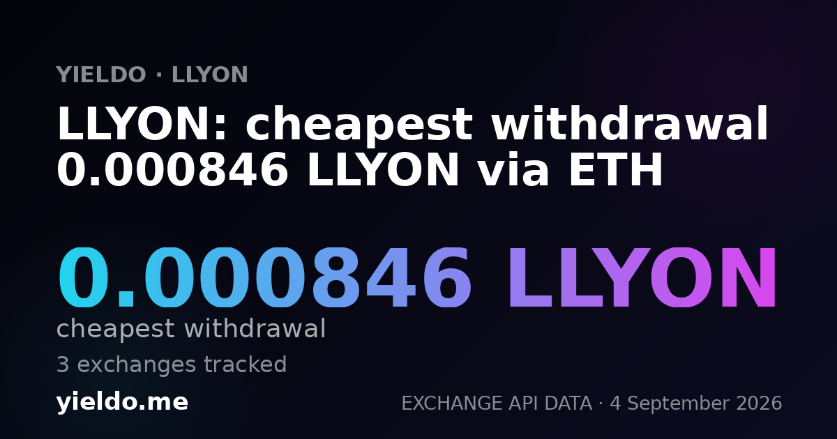 LLYON: cheapest withdrawal 0.000846 LLYON via ETH