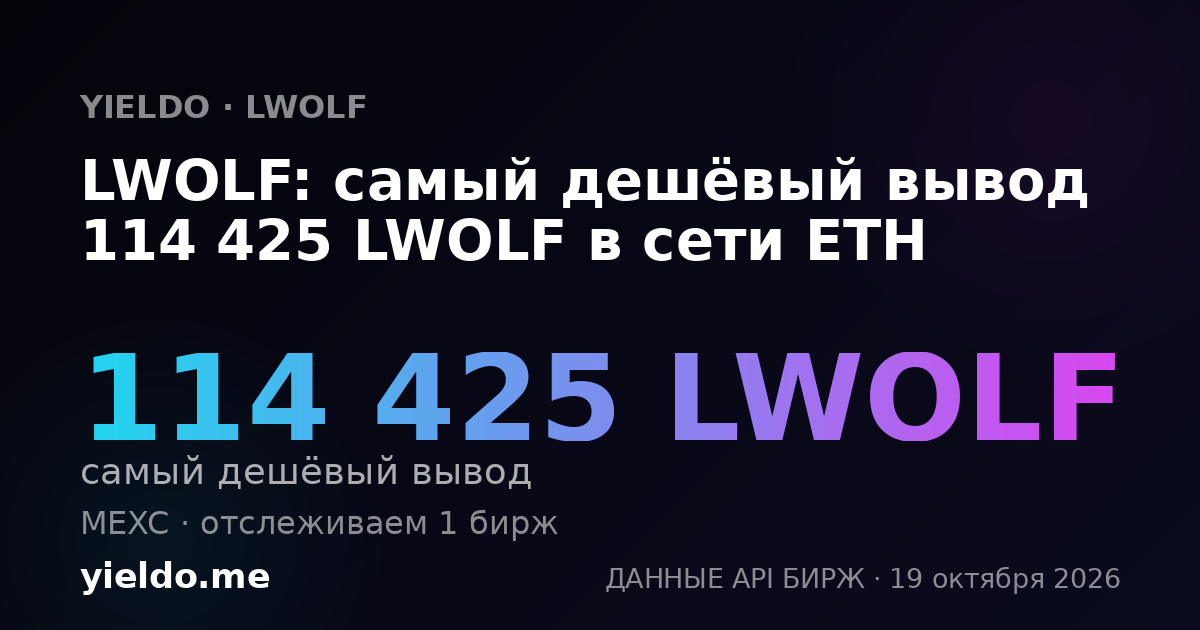 LWOLF: самый дешёвый вывод 114 425 LWOLF в сети ETH