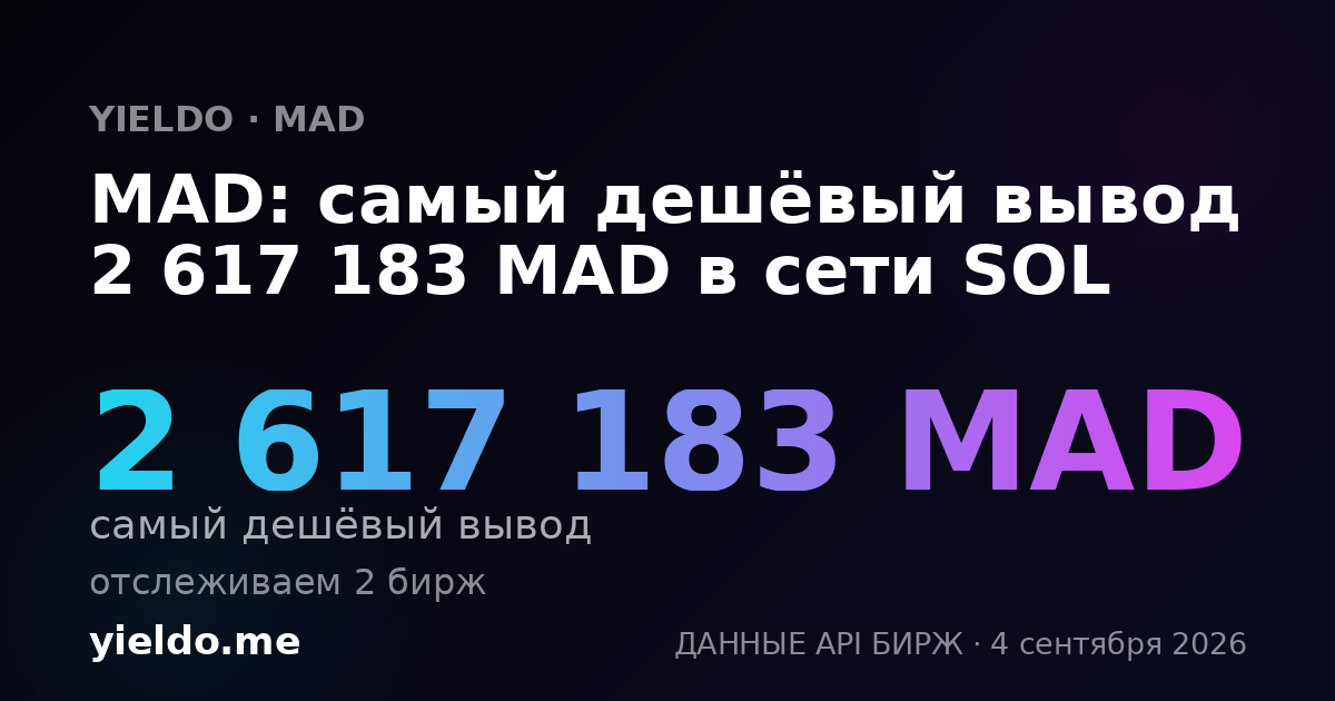 MAD: самый дешёвый вывод 2 617 183 MAD в сети SOL