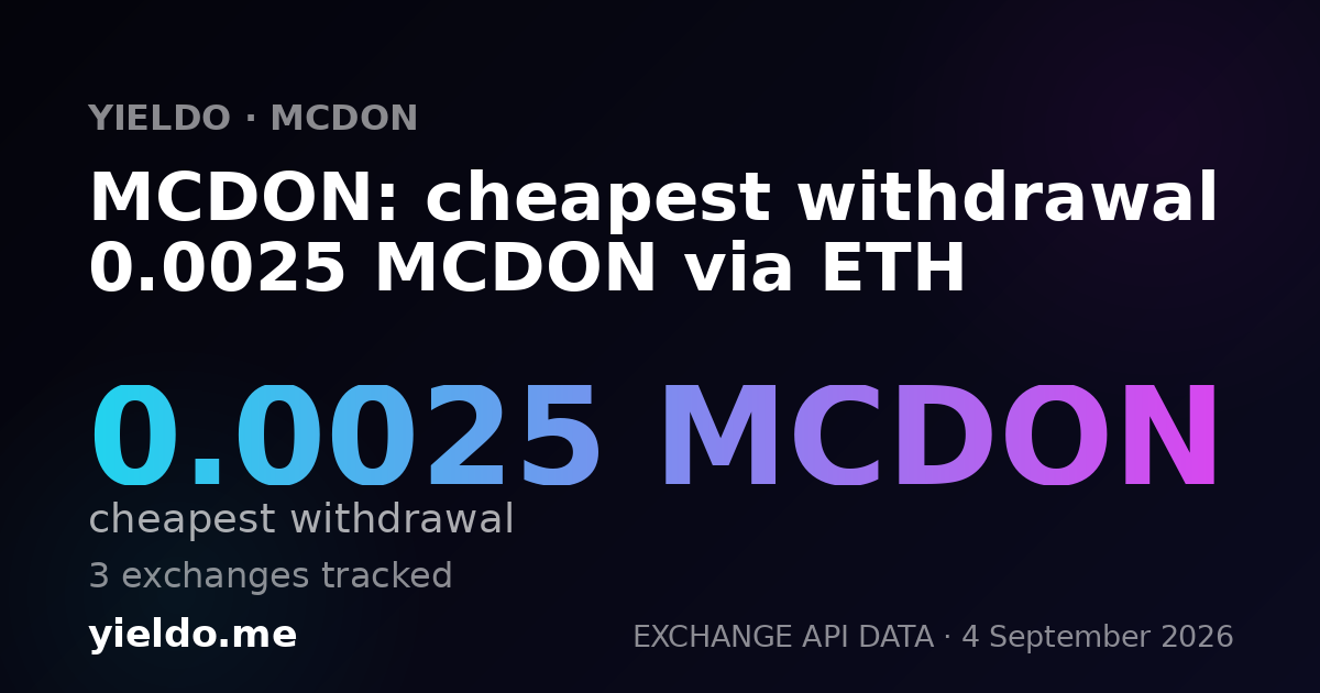 MCDON: cheapest withdrawal 0.0025 MCDON via ETH