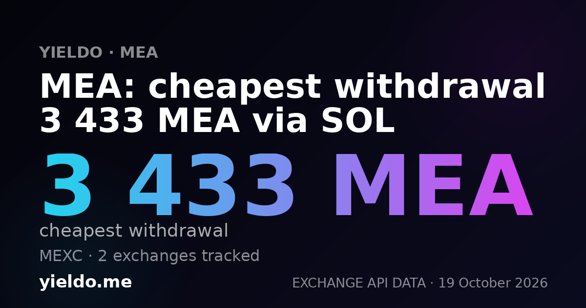 MEA: cheapest withdrawal 3 433 MEA via SOL