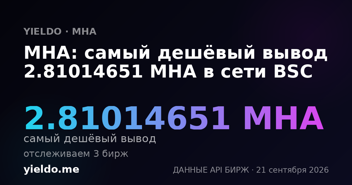 MHA: самый дешёвый вывод 2.81014651 MHA в сети BSC