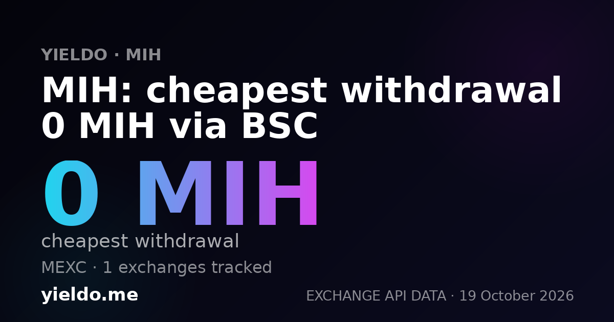MIH: cheapest withdrawal 0 MIH via BSC