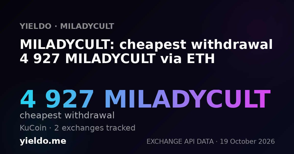 MILADYCULT: cheapest withdrawal 4 927 MILADYCULT via ETH