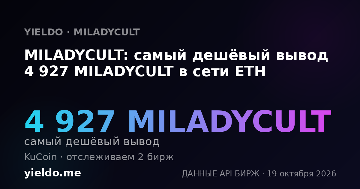 MILADYCULT: самый дешёвый вывод 4 927 MILADYCULT в сети ETH