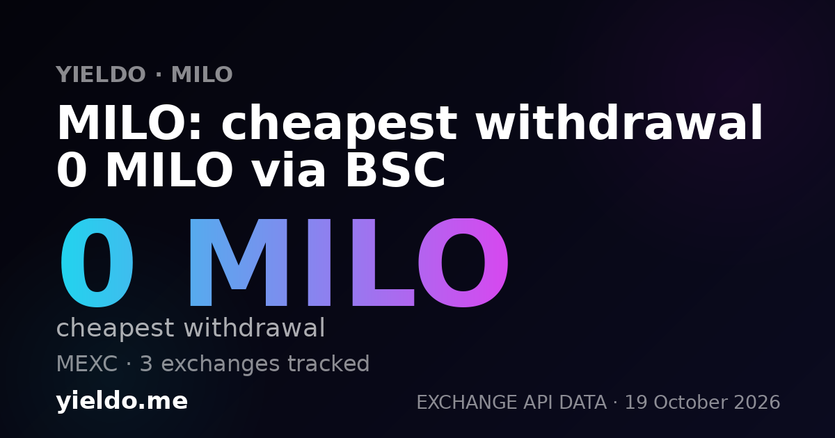 MILO: cheapest withdrawal 0 MILO via BSC