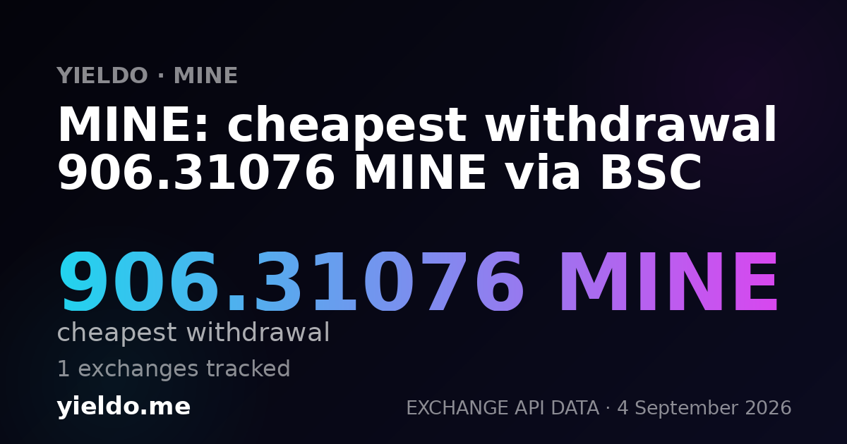 MINE: cheapest withdrawal 906.31076 MINE via BSC