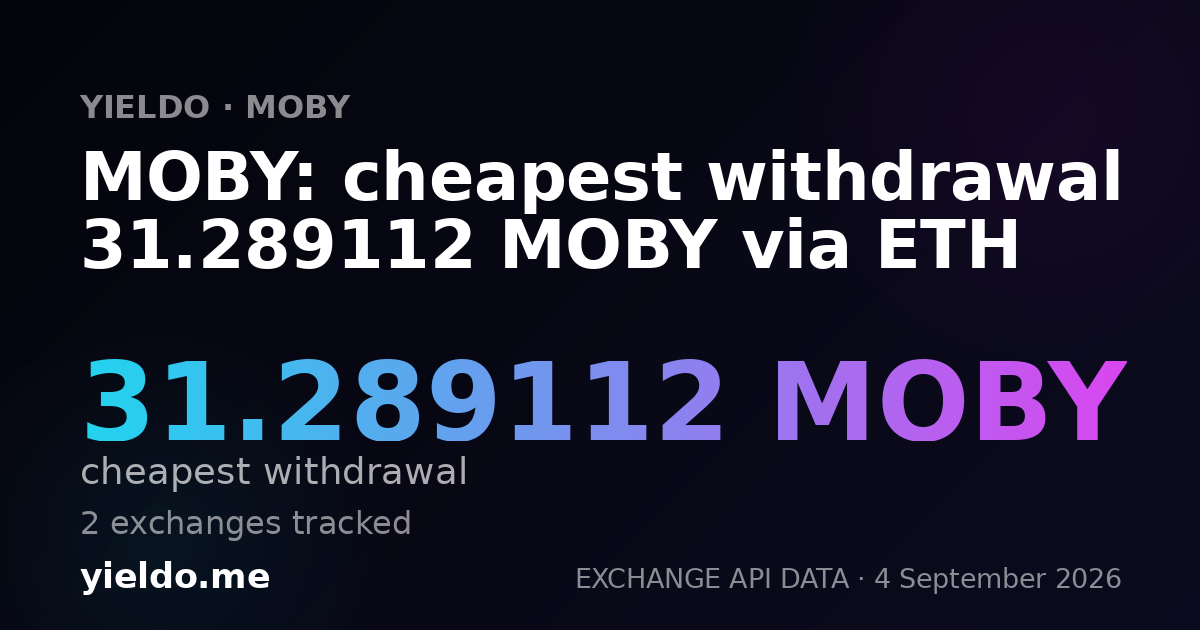 MOBY: cheapest withdrawal 31.289112 MOBY via ETH