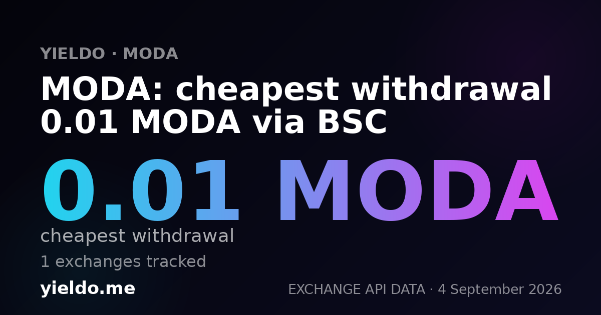 MODA: cheapest withdrawal 0.01 MODA via BSC