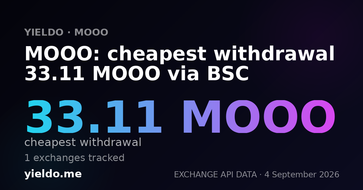 MOOO: cheapest withdrawal 33.11 MOOO via BSC