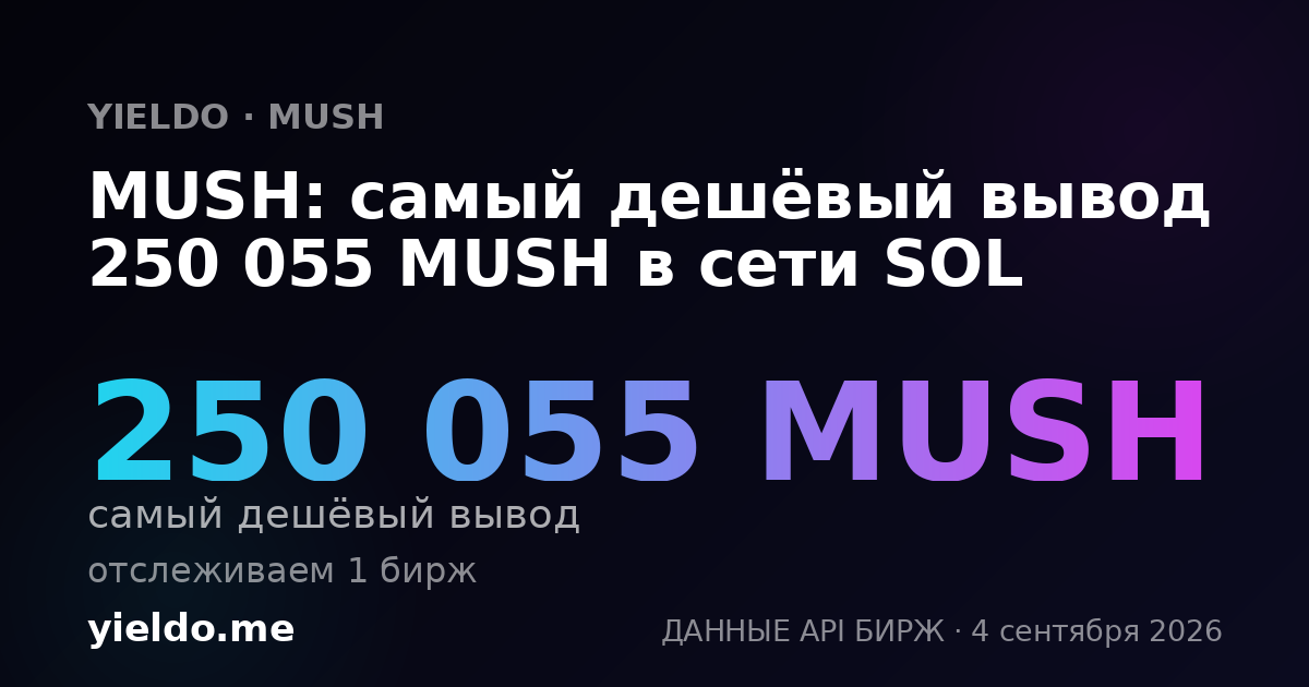 MUSH: самый дешёвый вывод 250 055 MUSH в сети SOL