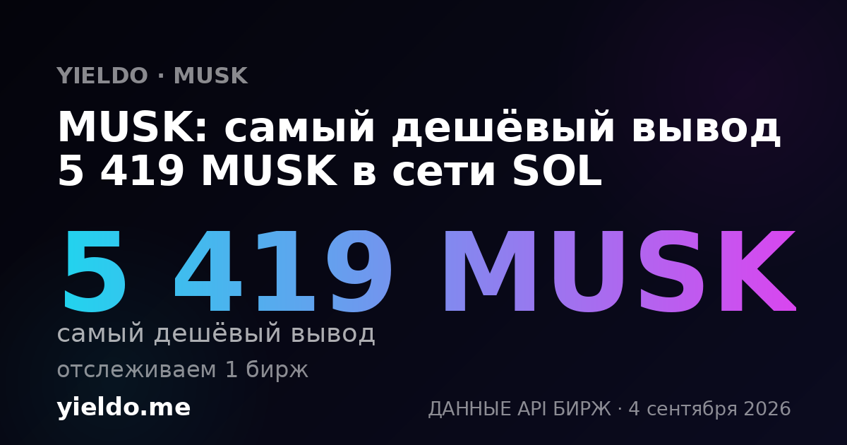 MUSK: самый дешёвый вывод 5 419 MUSK в сети SOL