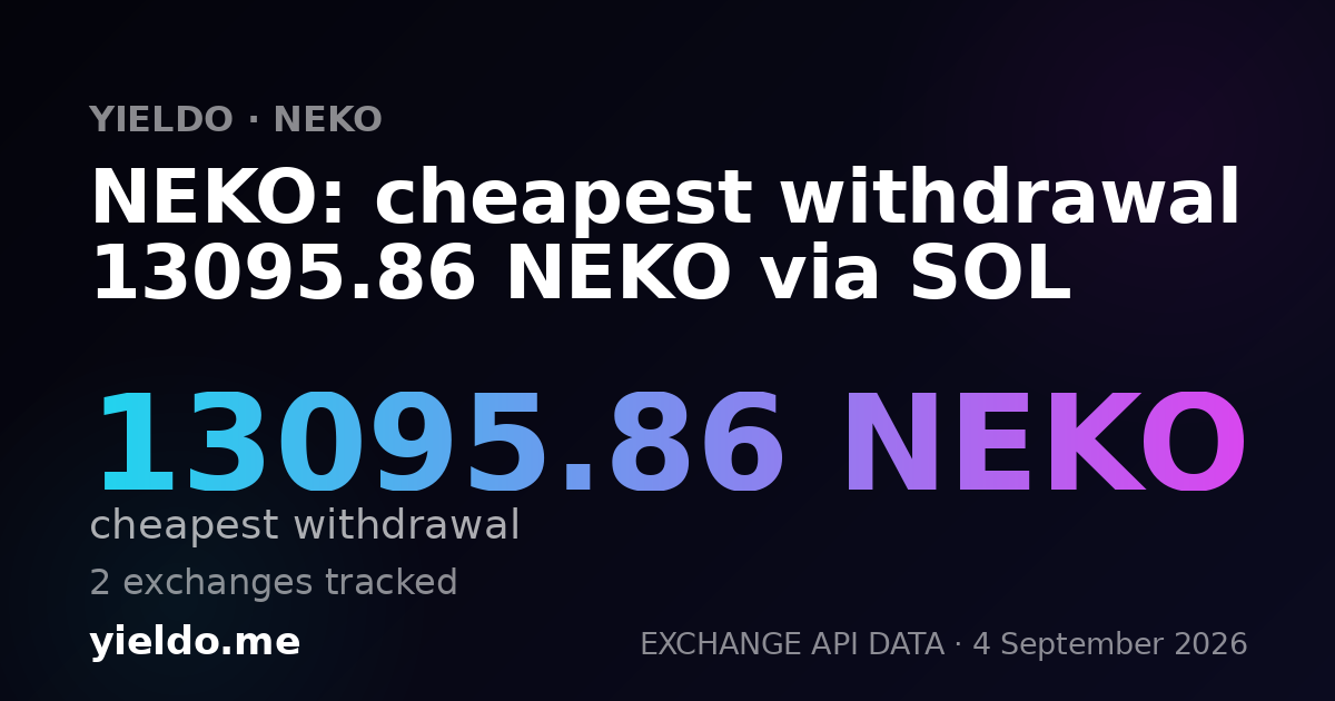 NEKO: cheapest withdrawal 13095.86 NEKO via SOL