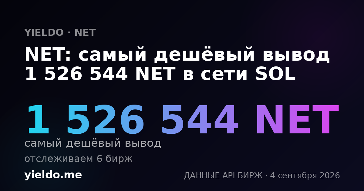 NET: самый дешёвый вывод 1 526 544 NET в сети SOL