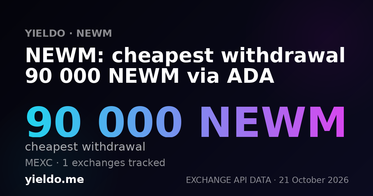NEWM: cheapest withdrawal 90 000 NEWM via ADA