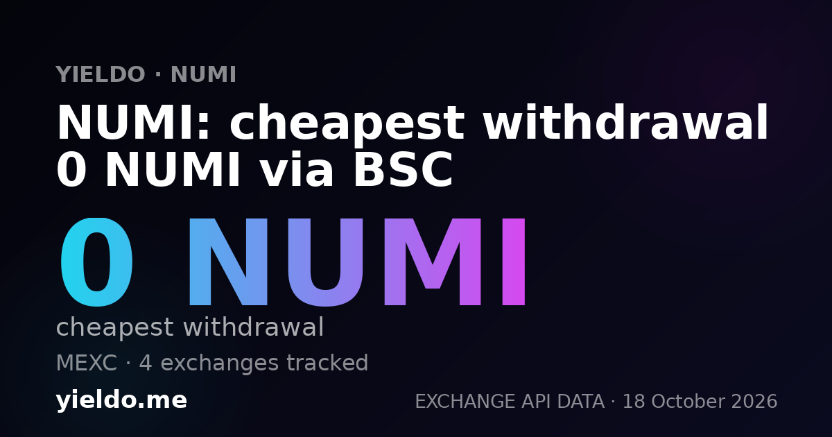 NUMI: cheapest withdrawal 0 NUMI via BSC