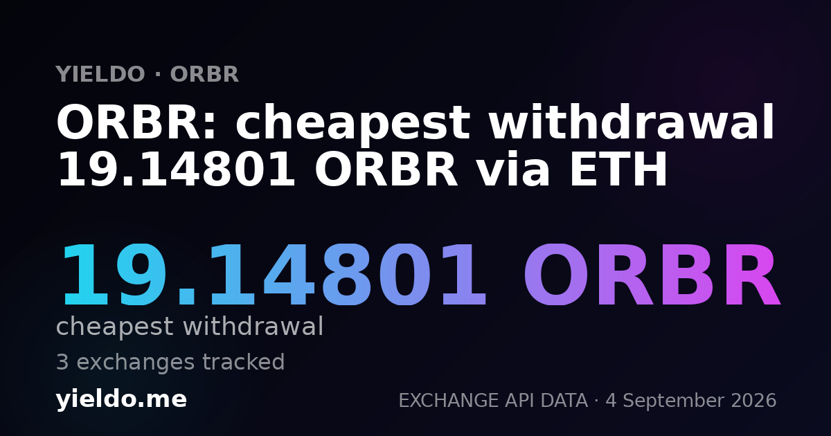 ORBR: cheapest withdrawal 19.14801 ORBR via ETH