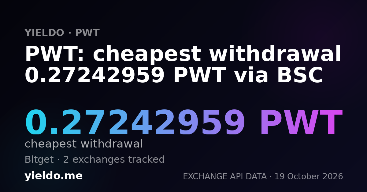 PWT: cheapest withdrawal 0.27242959 PWT via BSC