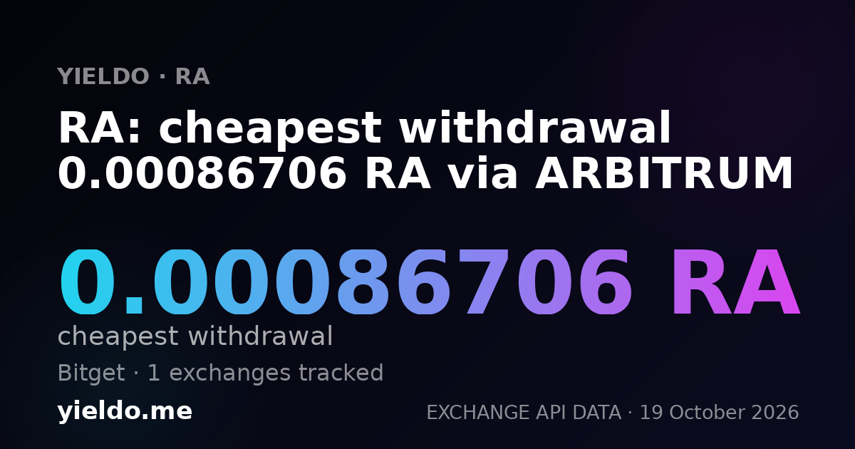 RA: cheapest withdrawal 0.00086706 RA via ARBITRUM