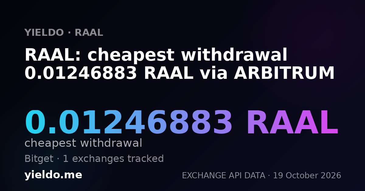 RAAL: cheapest withdrawal 0.01246883 RAAL via ARBITRUM