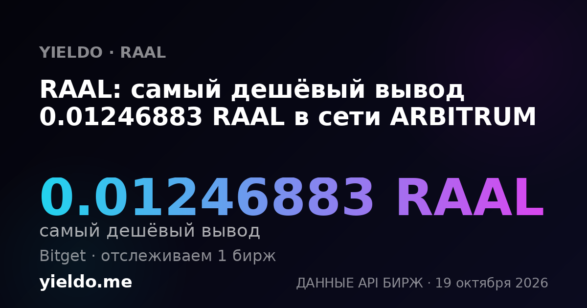 RAAL: самый дешёвый вывод 0.01246883 RAAL в сети ARBITRUM