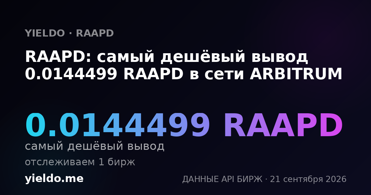 RAAPD: самый дешёвый вывод 0.0144499 RAAPD в сети ARBITRUM