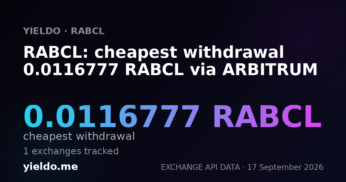 RABCL: cheapest withdrawal 0.0116777 RABCL via ARBITRUM