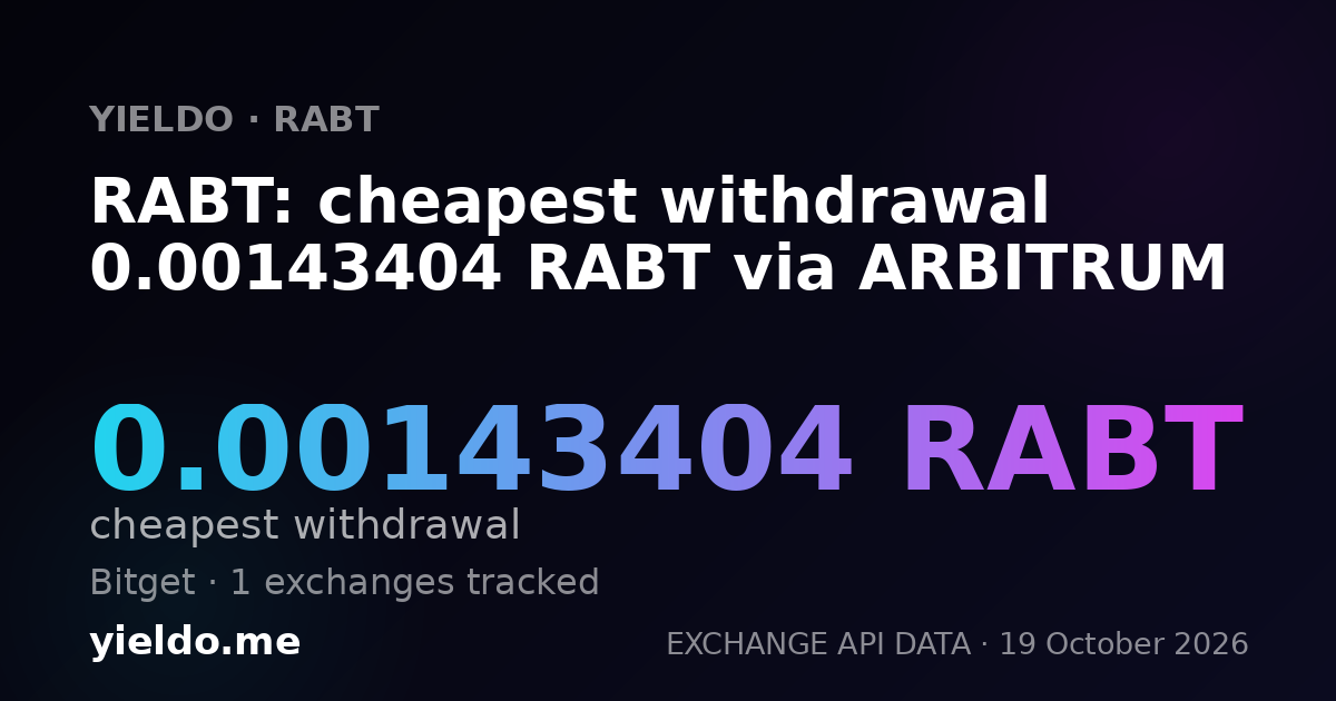 RABT: cheapest withdrawal 0.00143404 RABT via ARBITRUM