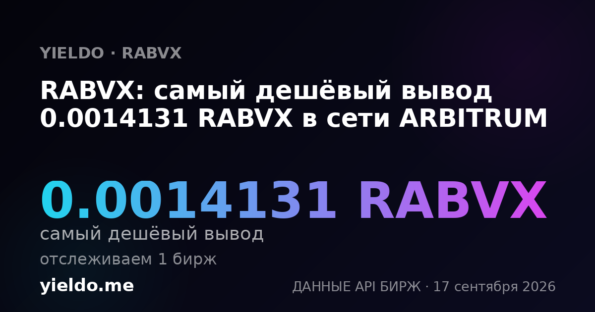 RABVX: самый дешёвый вывод 0.00145026 RABVX в сети ARBITRUM