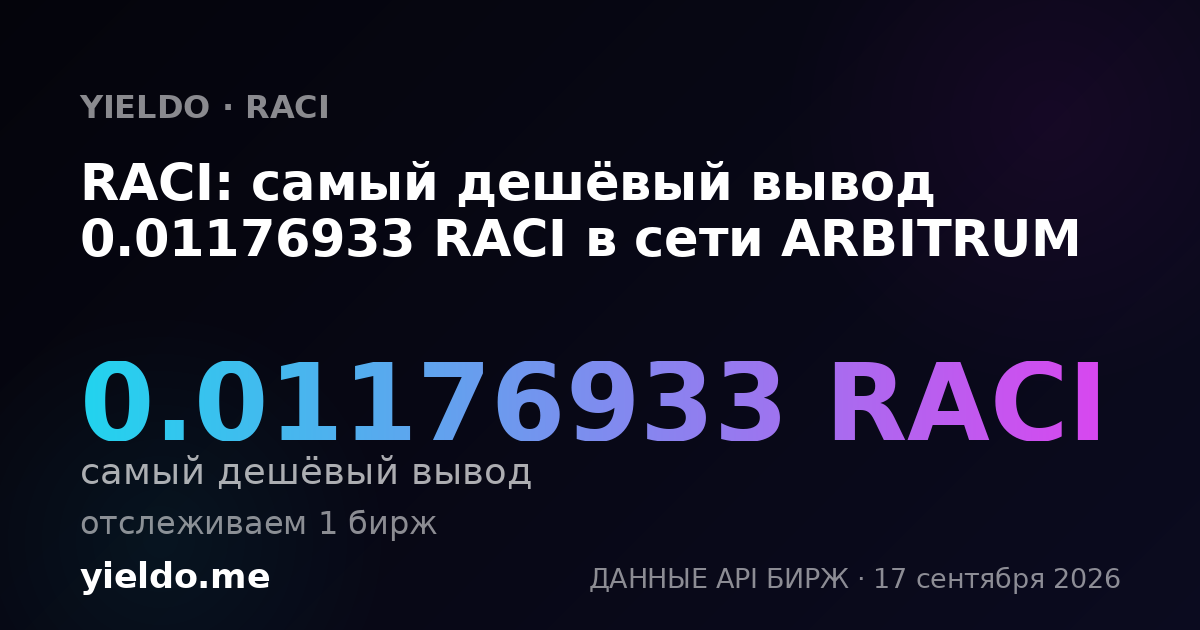 RACI: самый дешёвый вывод 0.01176933 RACI в сети ARBITRUM