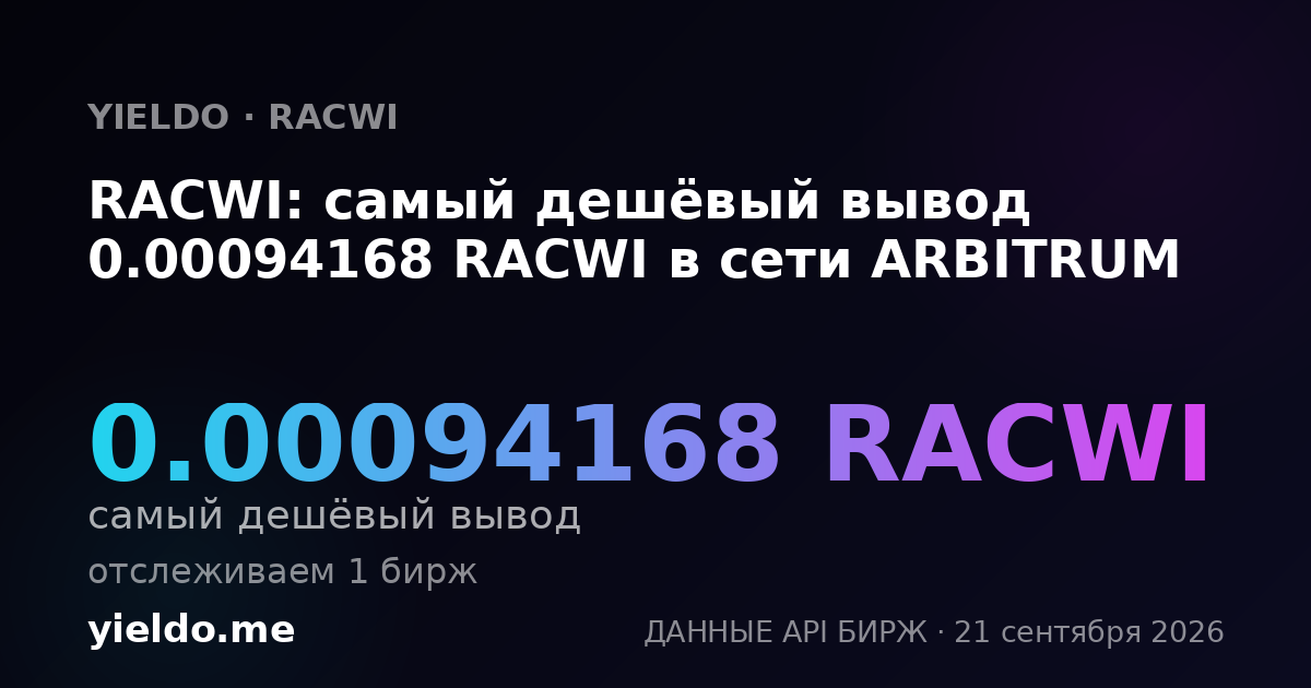 RACWI: самый дешёвый вывод 0.00094168 RACWI в сети ARBITRUM