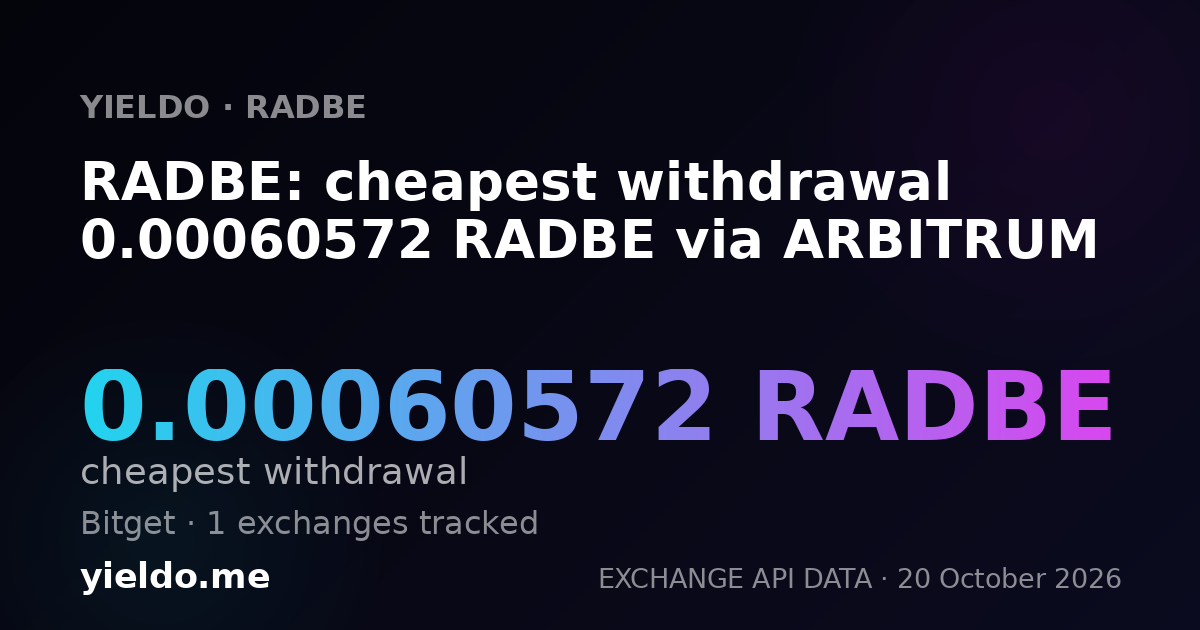 RADBE: cheapest withdrawal 0.00060572 RADBE via ARBITRUM