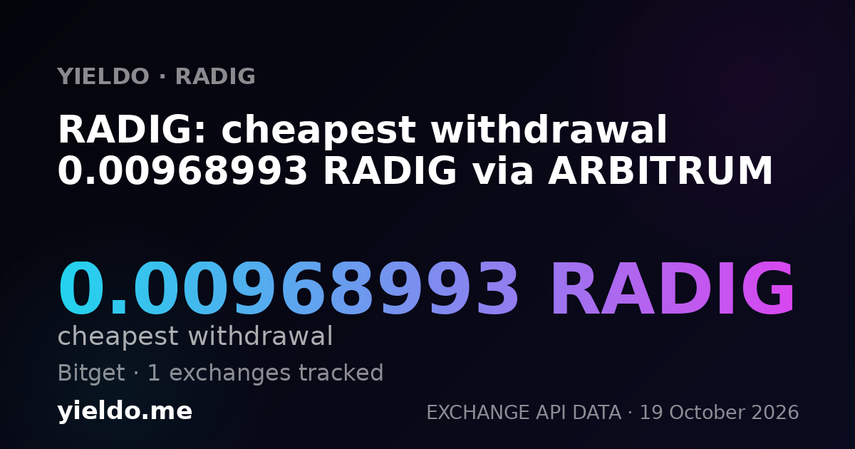 RADIG: cheapest withdrawal 0.00968993 RADIG via ARBITRUM