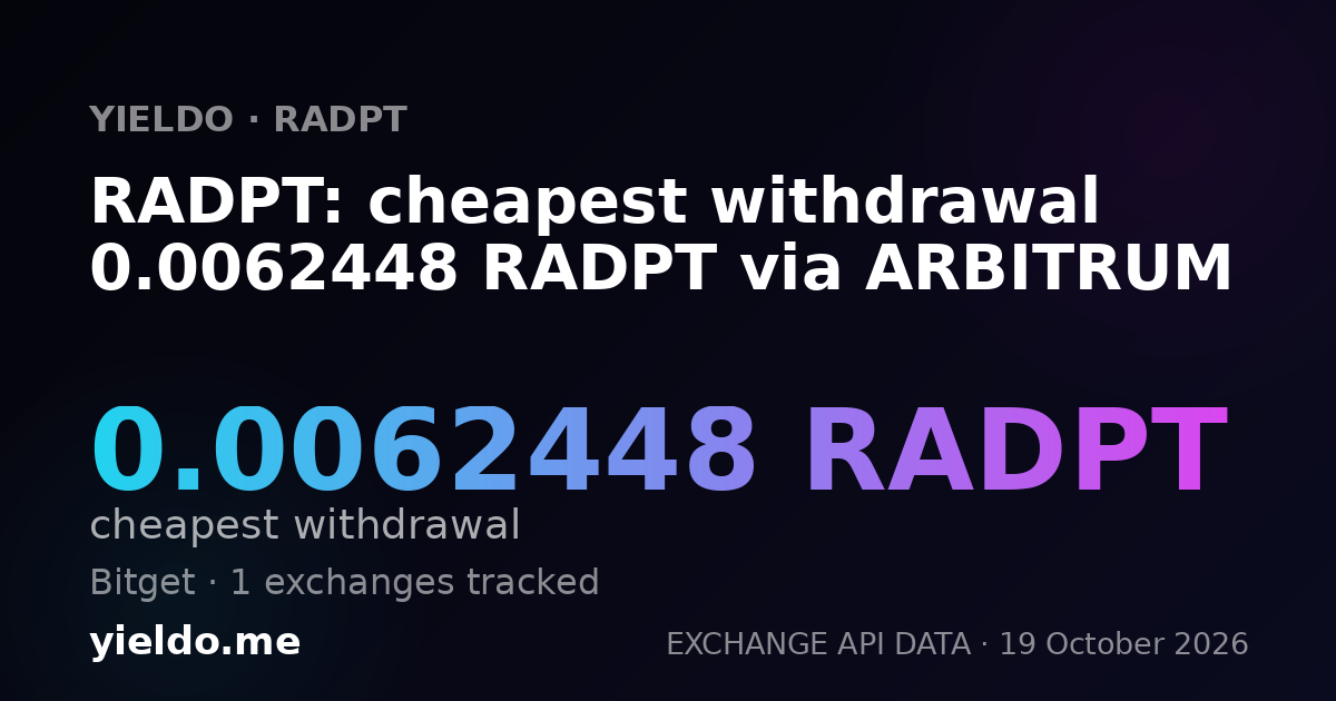 RADPT: cheapest withdrawal 0.0062448 RADPT via ARBITRUM