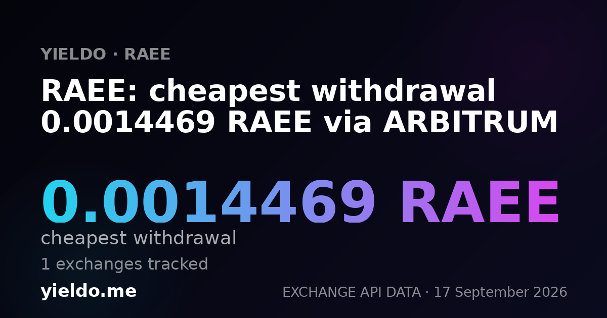 RAEE: cheapest withdrawal 0.00144621 RAEE via ARBITRUM