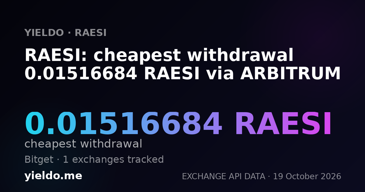 RAESI: cheapest withdrawal 0.01516684 RAESI via ARBITRUM