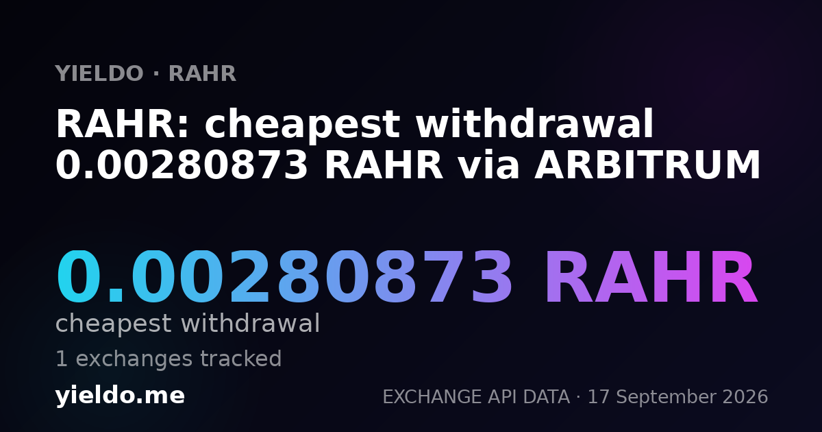 RAHR: cheapest withdrawal 0.00280873 RAHR via ARBITRUM