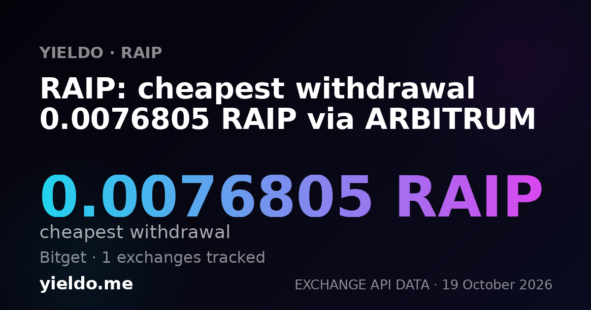 RAIP: cheapest withdrawal 0.0076805 RAIP via ARBITRUM