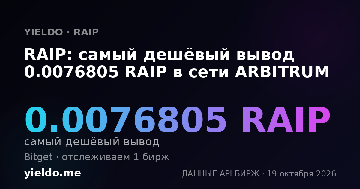 RAIP: самый дешёвый вывод 0.0076805 RAIP в сети ARBITRUM