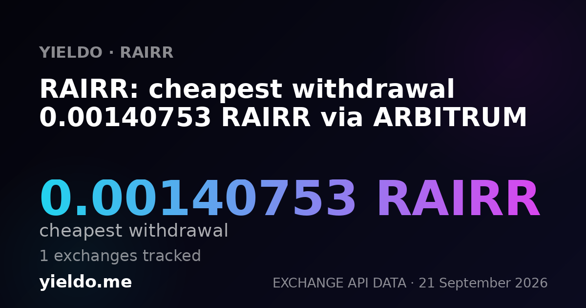 RAIRR: cheapest withdrawal 0.00140753 RAIRR via ARBITRUM