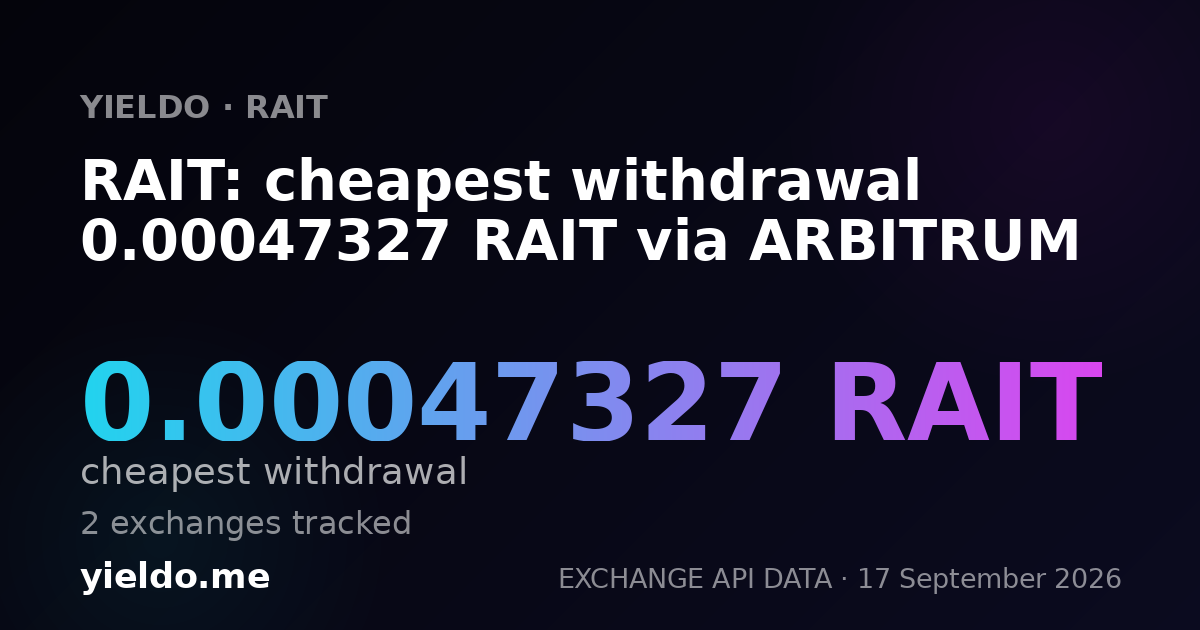 RAIT: cheapest withdrawal 0.00047698 RAIT via ARBITRUM