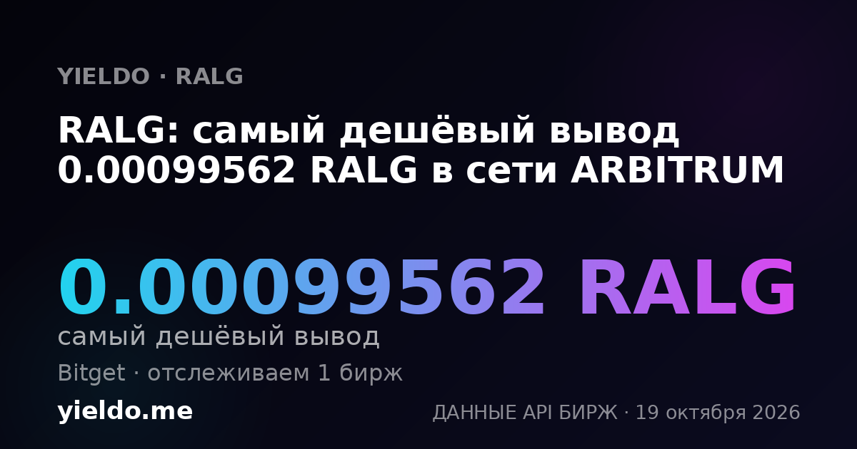 RALG: самый дешёвый вывод 0.00099562 RALG в сети ARBITRUM