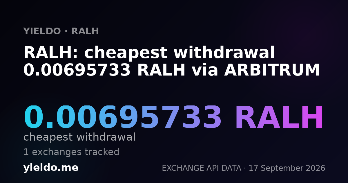 RALH: cheapest withdrawal 0.00693803 RALH via ARBITRUM