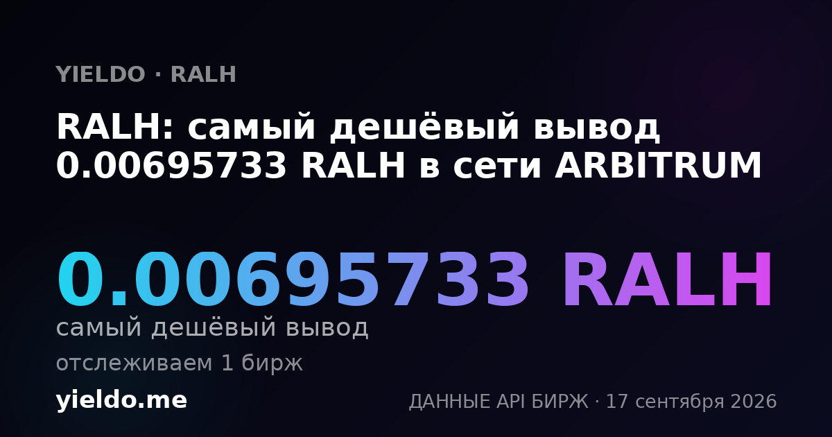 RALH: самый дешёвый вывод 0.00693803 RALH в сети ARBITRUM